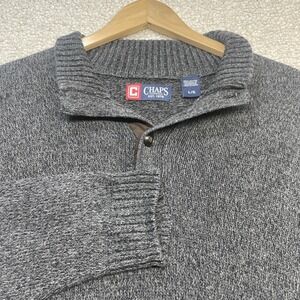 Chaps Sweater Mens L Gray Mockneck Elbow Patch Outdoor‎ Hiking Camping